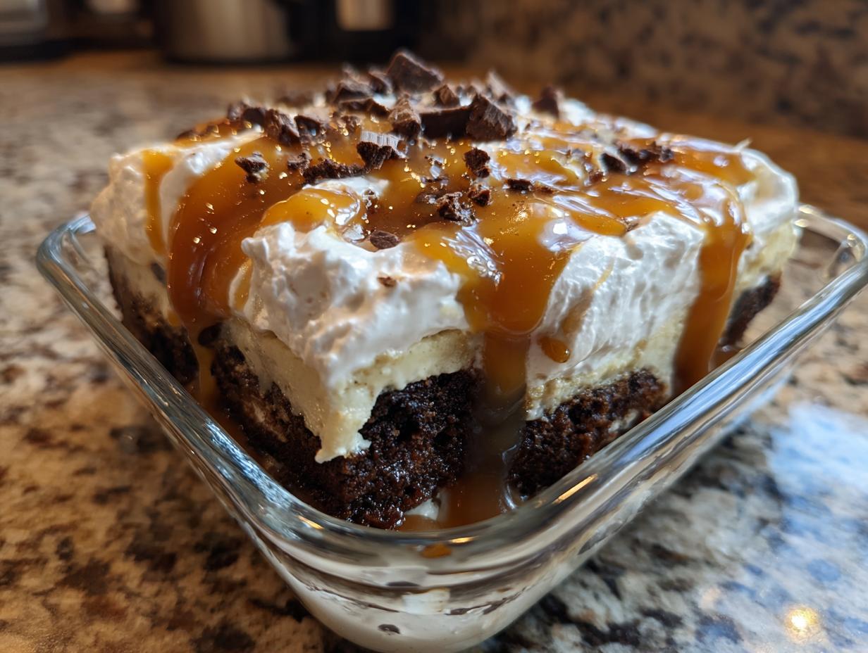 Caramel Cheesecake Brownie Trifle Delight's 550 Calorie Secret 4 Caramel Cheesecake Brownie Trifle Delight