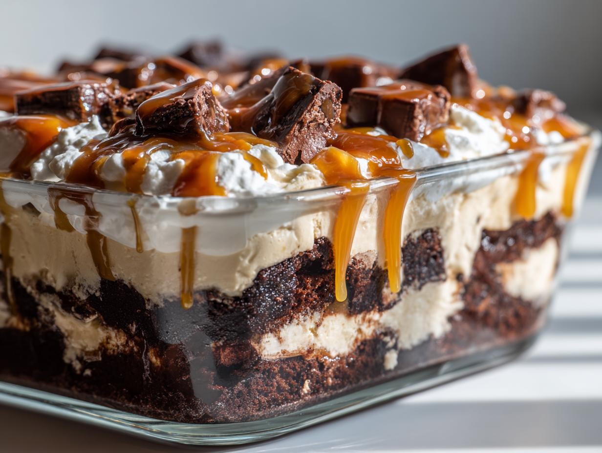 Amazing 10-Layer Caramel Cheesecake Brownie Trifle 5 Caramel Cheesecake Brownie Trifle Delight