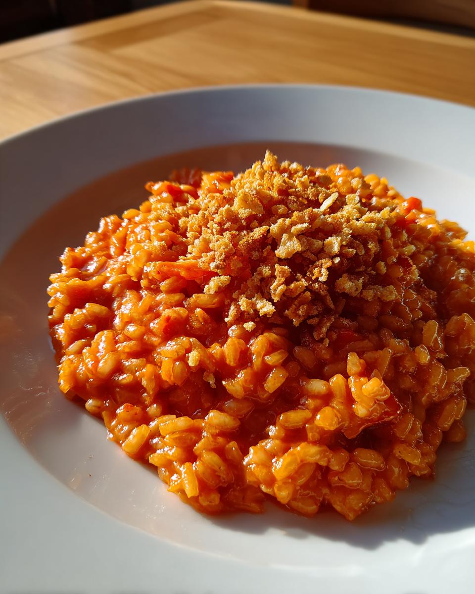 Amazing ๐
Creamy Tomato Risotto 40 min 6 ๐
Creamy Tomato Risotto with Crispy Garlic Crumbs - detail 2