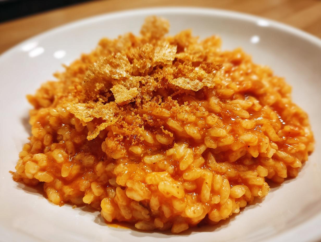 Amazing ๐
Creamy Tomato Risotto 40 min 4 ๐
Creamy Tomato Risotto with Crispy Garlic Crumbs