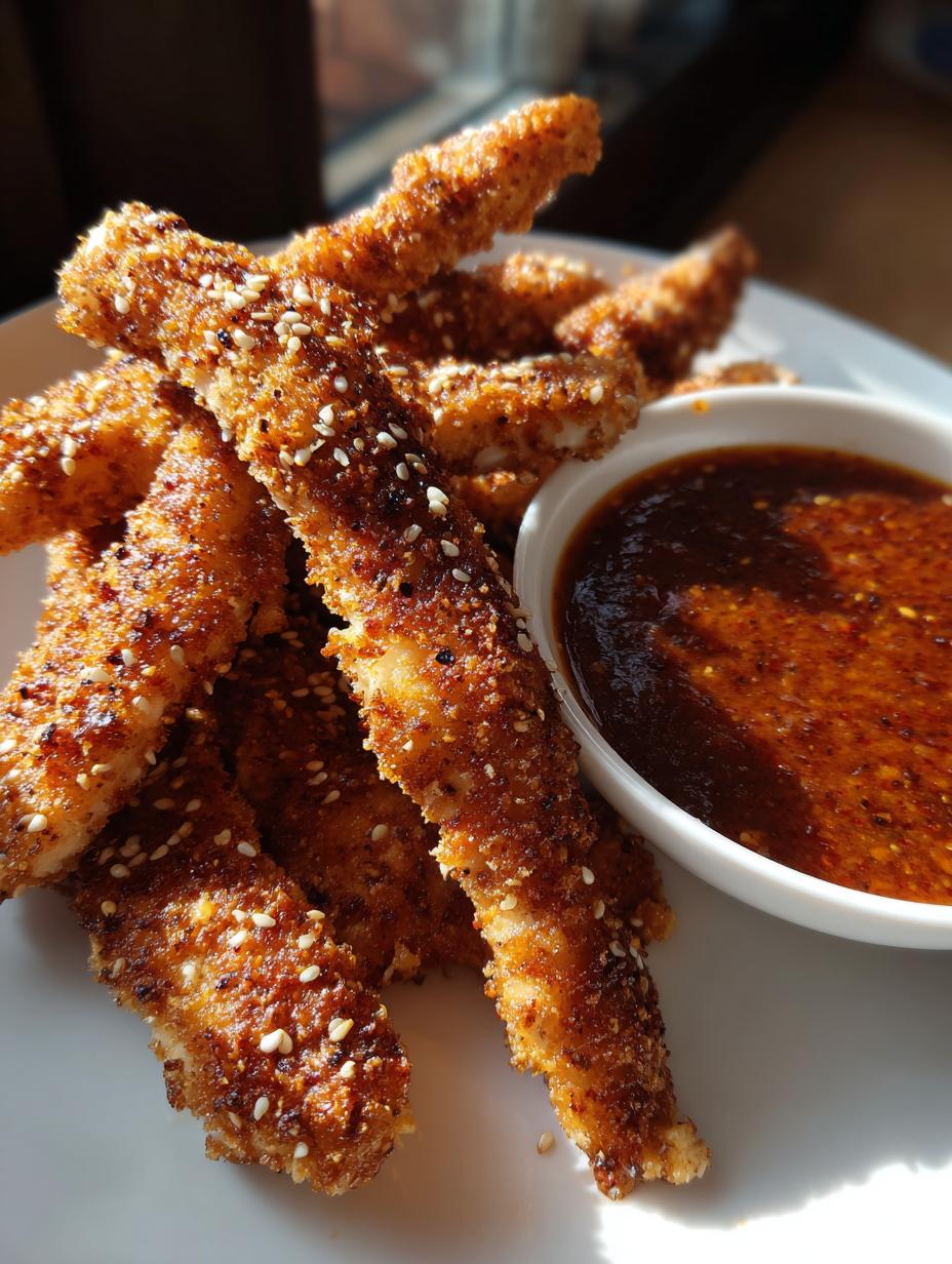 Amazing 30-Minute Crispy Sesame Chicken Fingers 8 Crispy Sesame Chicken Fingers with Spicy Peanut Sauce - detail 3