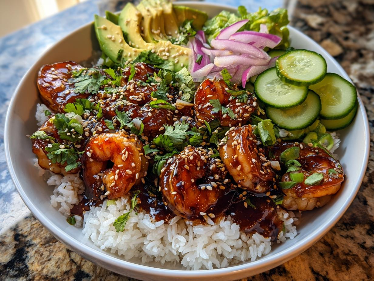 Amazing 20-Min Honey Garlic Prawn Rice Bowls 4 Honey Garlic Prawn Rice Bowls