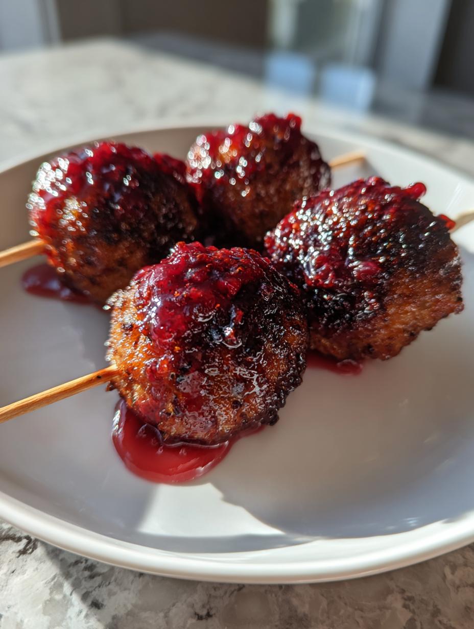 Amazing 3-Minute Mini Meatball Skewers Glaze 6 Mini Meatball Skewers with Cranberry Glaze - detail 2