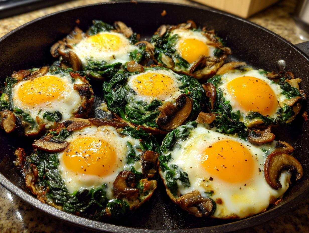 Mushroom and Spinach Baked Eggs: 1 Amazing Meal 4 Mushroom and Spinach Baked Eggs
