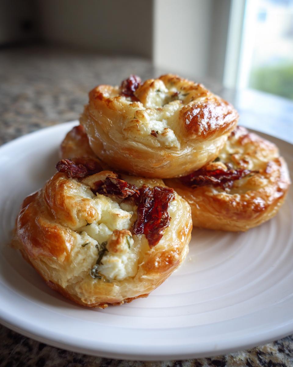 4-Ingredient Sun-Dried Tomato and Goat Cheese Puff Pastry Bites 6 Sun-Dried Tomato and Goat Cheese Puff Pastry Bites (4 Ingredients) - detail 2